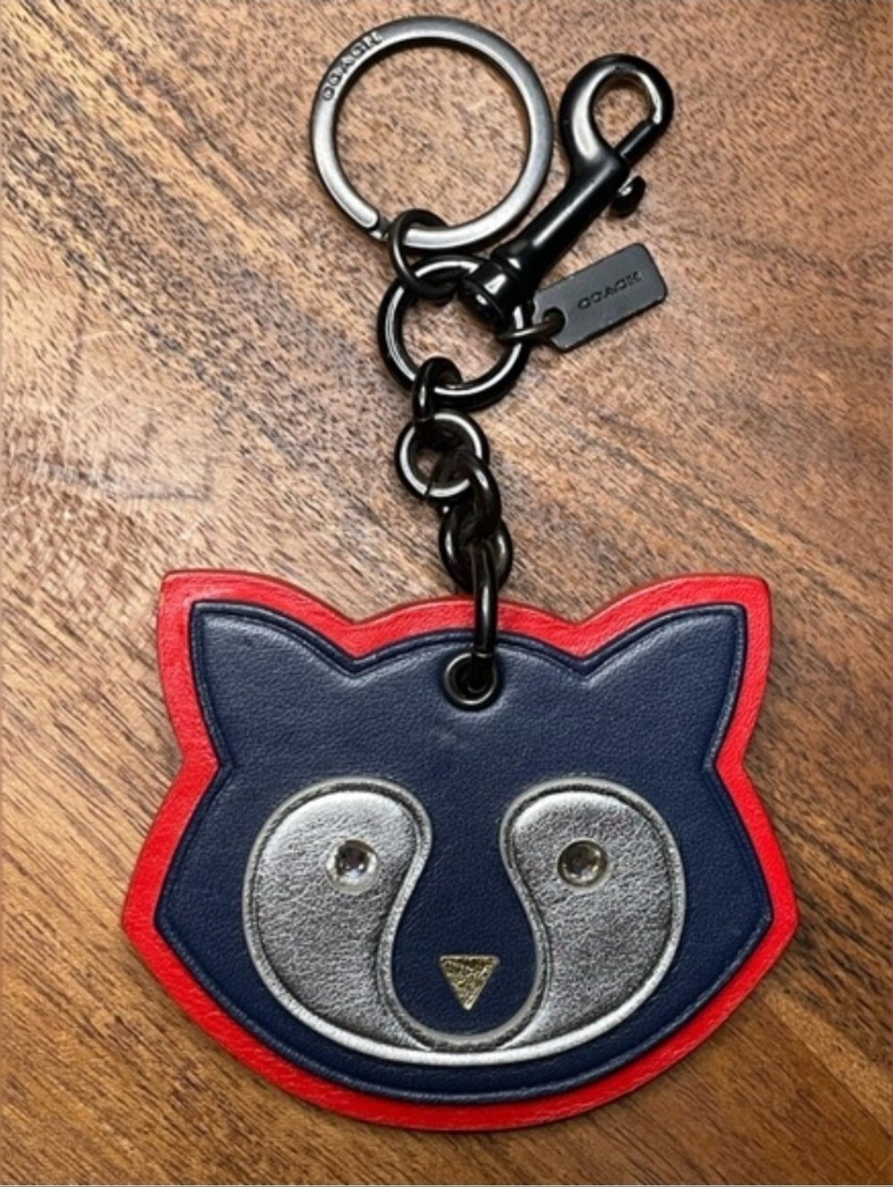 Rare Coach Red & Navy Fox Leather Keychain Charm